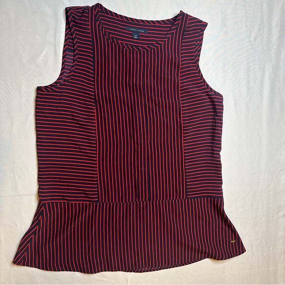 Tommy Hilfiger Sleeveless Red & Navy Striped Blouse | Size S Petite - Picture 1 of 8